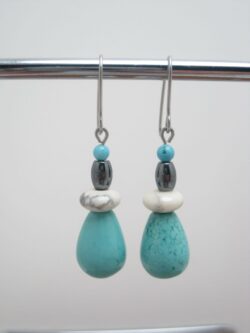 Boucles d’oreilles minérales turquoise howlite hématite