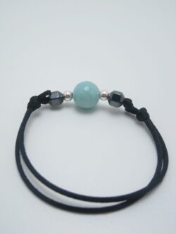 Bracelet ajustable Amazonite avec perle hématite et perles en Argent 925