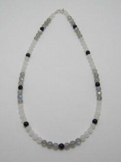 Collier perles pierre de lune Labradorite Obsidienne Argentée