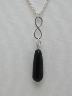 Pendentif Obsidienne Symbole Infini et chaine en Argent 925