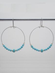 Boucles d'oreilles Boules minérales Turquoise et Argent 925 muni de supports en acier chirurgical