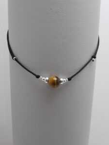 Collier ajustable Œil de Tigre avec perle hématite et perles en Argent 925