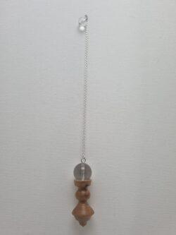 Pendule en bois d'olivier cristal de roche et argent 925