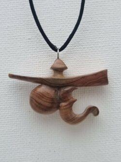 Pendentif, Bois et Minéral Om Bouddhiste