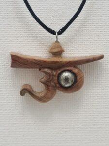 Pendentif, Bois et Minéral Om Bouddhiste